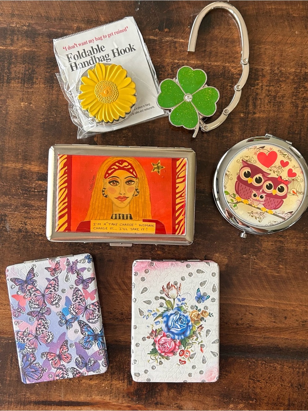 6 Collectible Cosmetic Mirror Compacts, Purse Holders, Business Card Holder